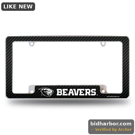 AFC510302BCF NCAA Oregon State Beavers Carbon Fiber All Over Chrome License Plate Frame, 12 X 6 in