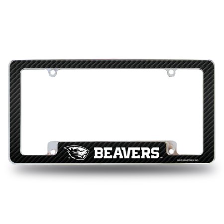 AFC510302BCF NCAA Oregon State Beavers Carbon Fiber All Over Chrome License Plate Frame, 12 X 6 in