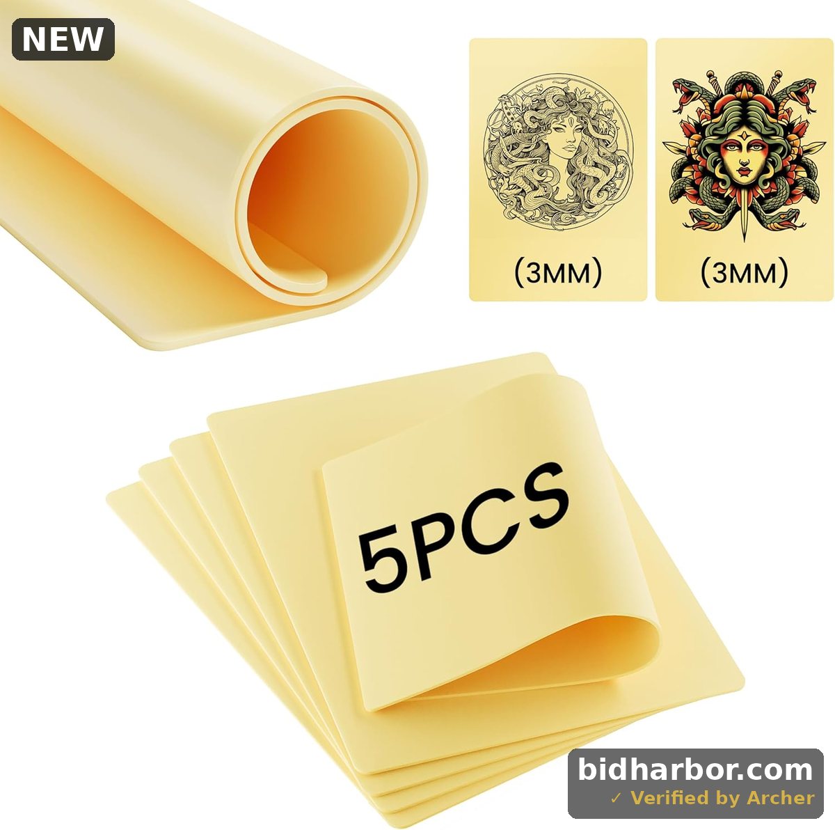Phomemo 3MM Blank Tattoo Fake Skin, 5Pcs Double Sides Fake Tattoo Skins for Tattooing & Microblading Eyebrow Practice, 12" x 8" Soft Tattoo Practice Skins for Tattoo Beginners & Artists, Tattoo Supply