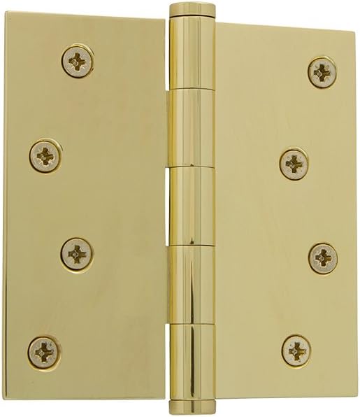 Grandeur Hardware 819988 4" Button Tip Residential Hinge with Square Corners in Polished Brass, 4" x 4"