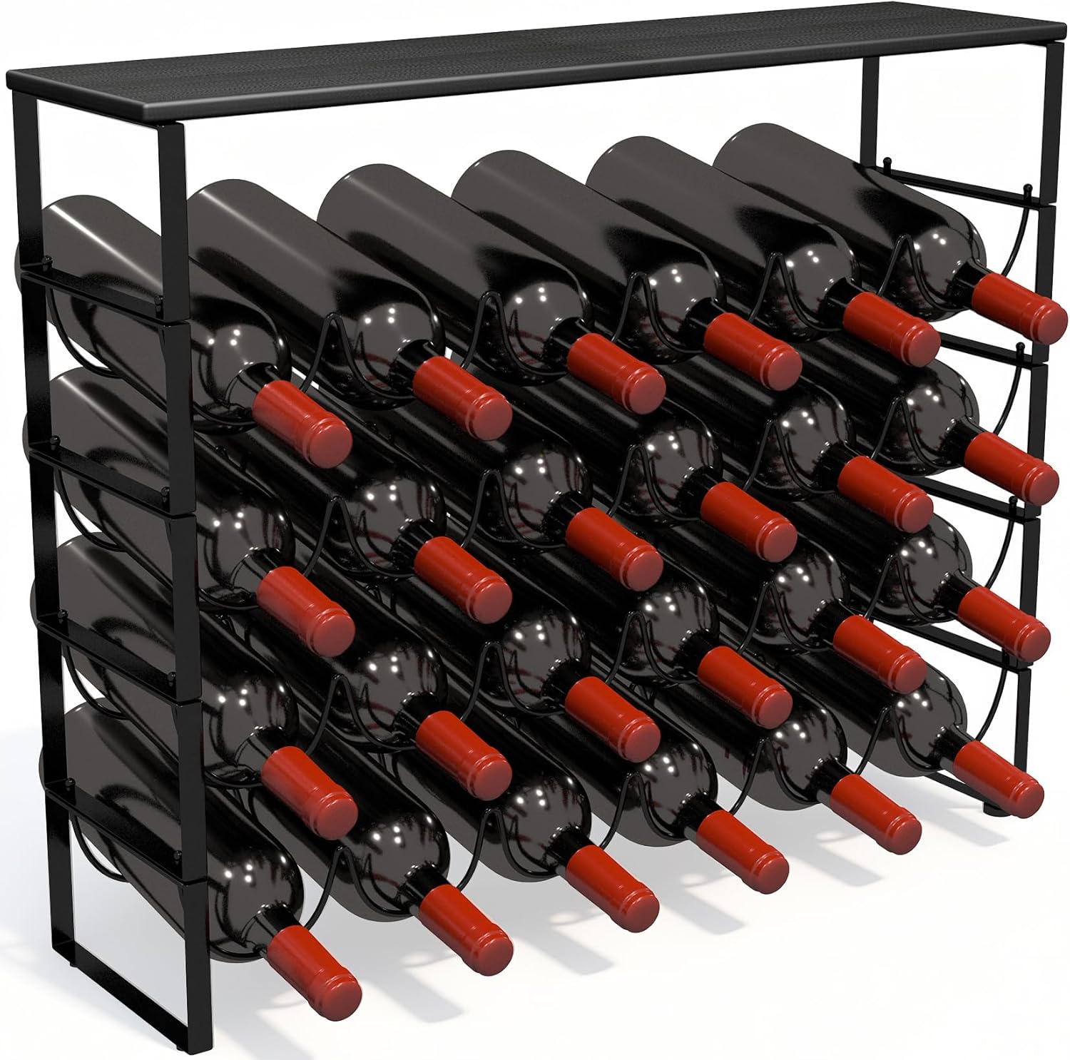 4 Tier Wine Rack - 3-in-1, Stackable, 24-Bottle Wine Storage Rack with Wood Top for Cabinet or Pantry (Dark Black, Version 3.0)