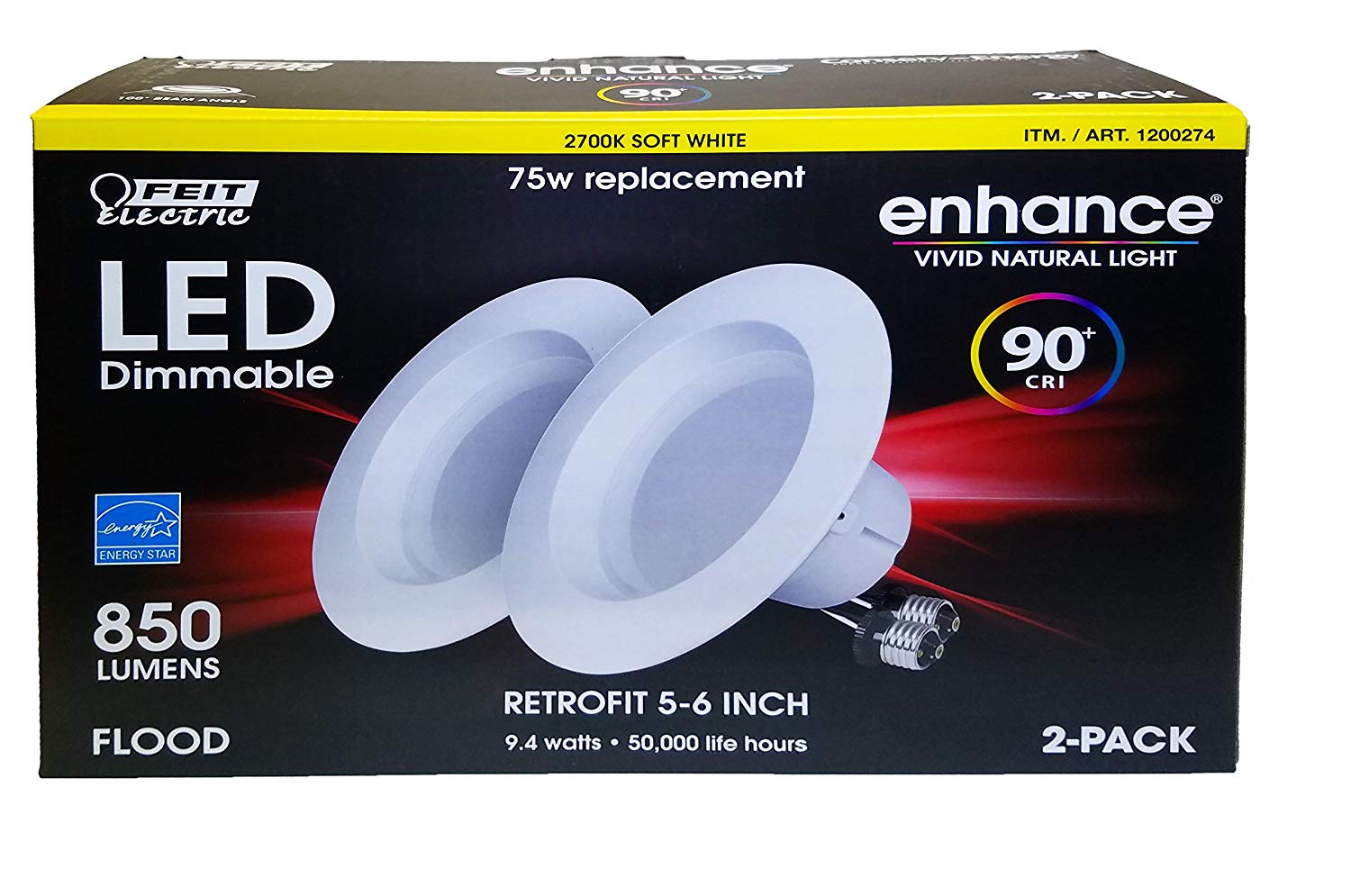 Feit Enhance 90+CRI 75W Replacement Dimmable 2700K 5 to 6 LED 2pk - Pack of 2