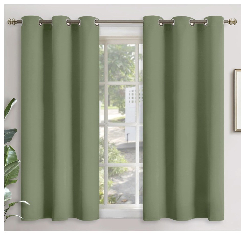 Aiyufeng Olive Green 100% Blackout Curtains 54 Inch Length for Bedroom, Grommet Blackout Curtains/Drapes for Bedroom Window, Noise Reduce Drapes, Grommets Top (Each 40WxL54 Inch, Olive Green)