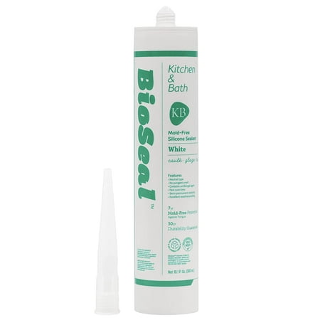 White BioSeal Waterproof 100% RTV Silicone Sealant Caulk Kitchen and Bath Grade No Odor No Color Change 10.1 Ounce Cartridge White (Pack of 1)