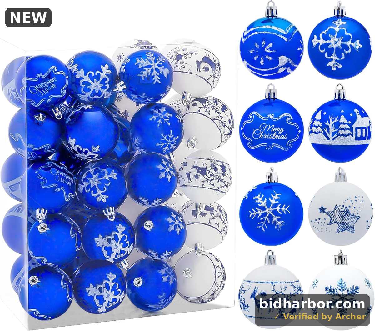 40 Pcs 2.36'' Christmas Ball Ornaments with Glitter Print, Shatterproof Christmas Hanging Ball Ornaments for Xmas Tree, Holiday Indoor Party Decoration(Blue and White)