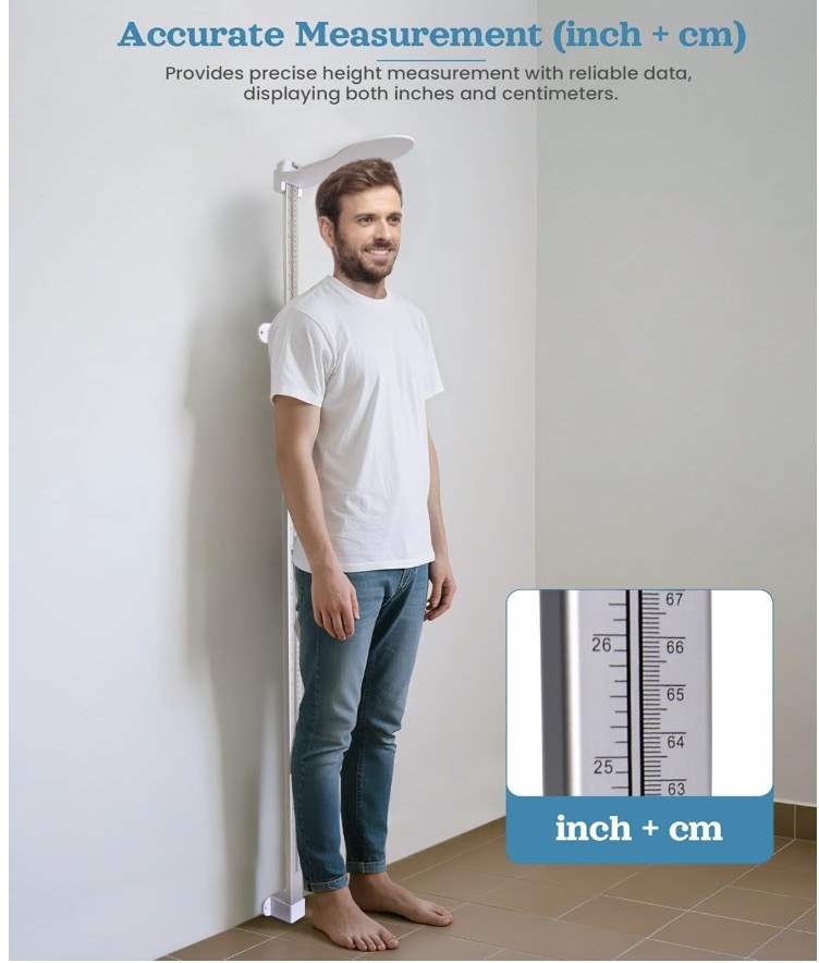 Height Measurement for Wall – Medical Wall Mounted Aluminum Stadiometer 10–225 cm / 3.9–88.6 in – Professional Height Measuring Tool for Adults & Kids – Accurate Scale for Home or Clinic