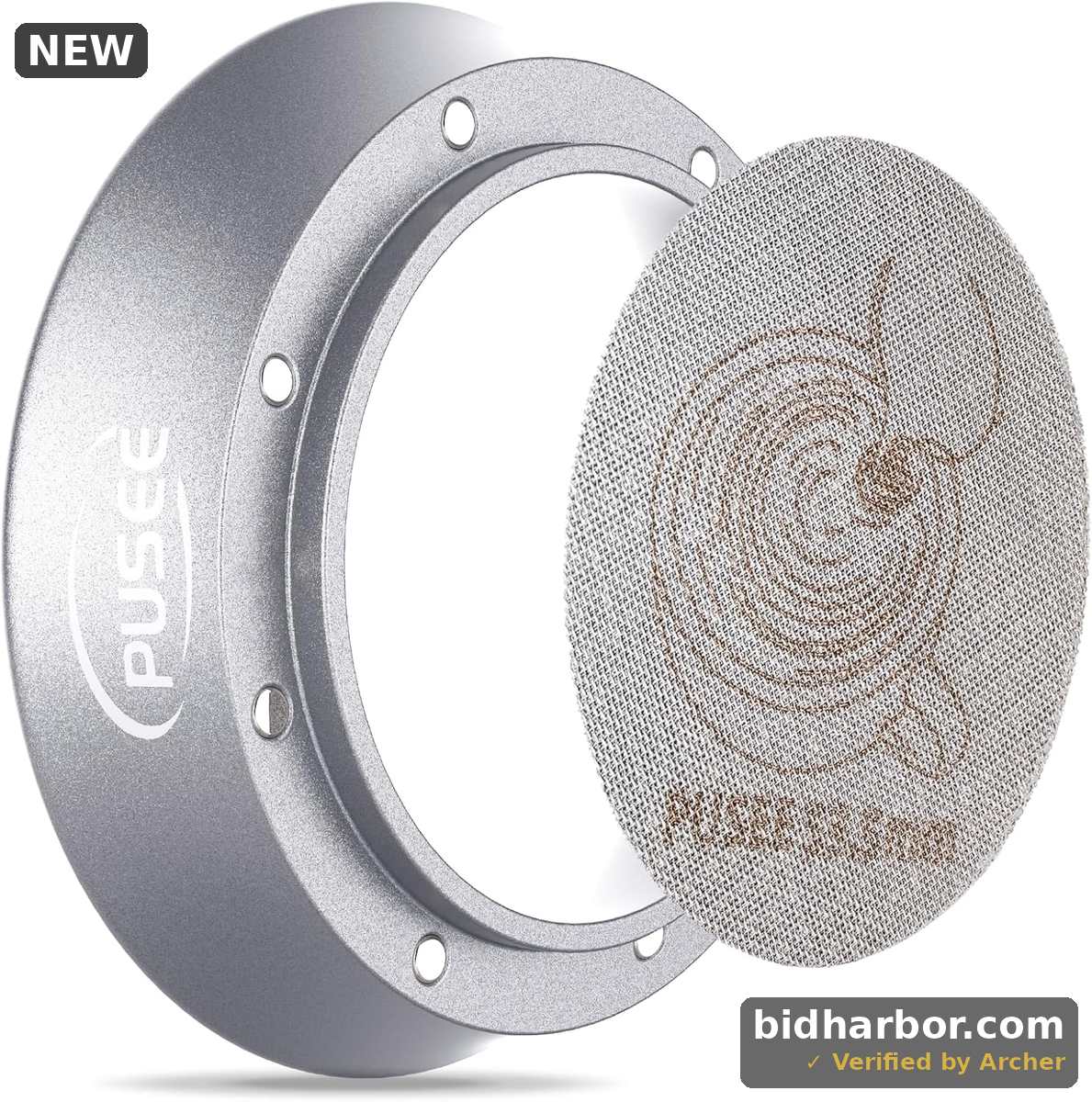 54 mm Espresso-Dosiertrichter und 53.5 mm Puck-Sieb, PUSEE magnetischer Kaffee-Dosierring aus Aluminium, wiederverwendbar, 1.7 mm Dicke, 150 μm, 316 Edelstahl, passend für 54 mm Siebträger