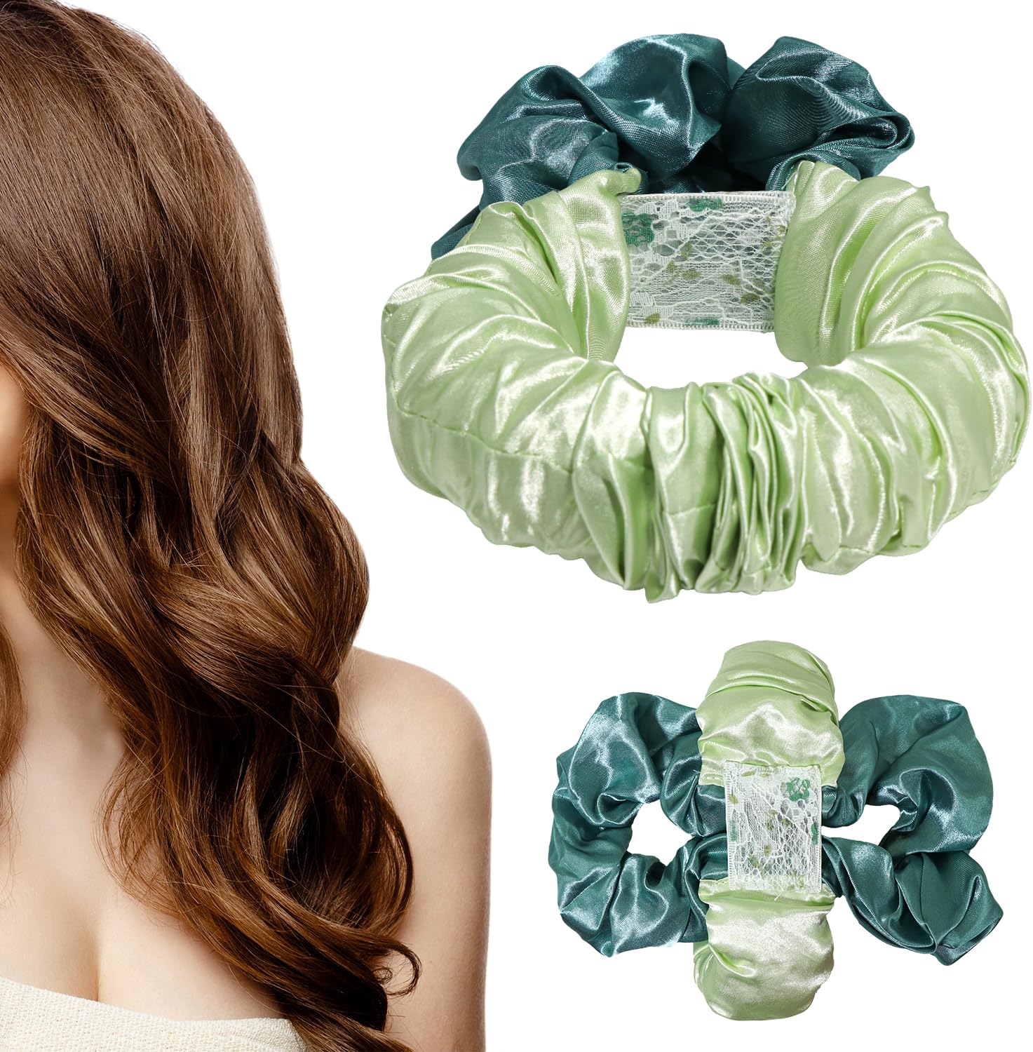 Heatless Hair Curler, Hair Curlers Overnight to Sleep In, Heatless Curling Scrunchie for Women Soft Silk Lazy Rollers Headband for Long Hair Overnight (Green, 1PCS)