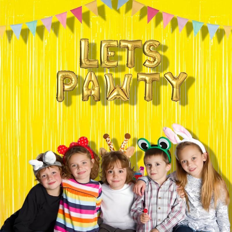 Yellow Fringe Backdrop Curtains — Foil Party Streamers, 3-Pack