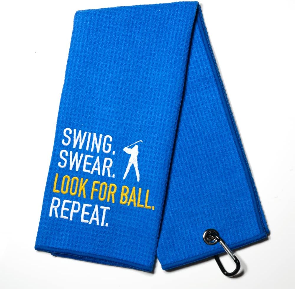 DYJYBMY Swing Swear Look for Ball Repeat Funny Golf Towel, Funny Golf Sport Gifts for Women Men, Christmas Birthday Appreciation Retirement Gifts for Dad Mom