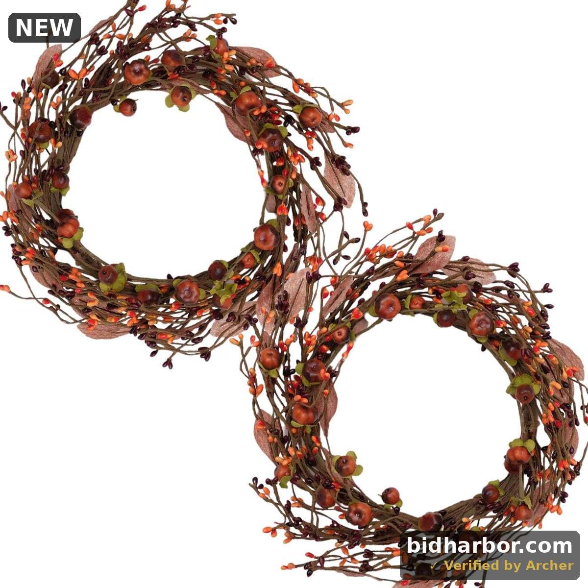 Mini Pumpkin Pip Berry Wreath for Front Door 12 inches Wreath Indoor Artificial Twig Wreath for Festival Celebration Party Decoration (2 Pack)