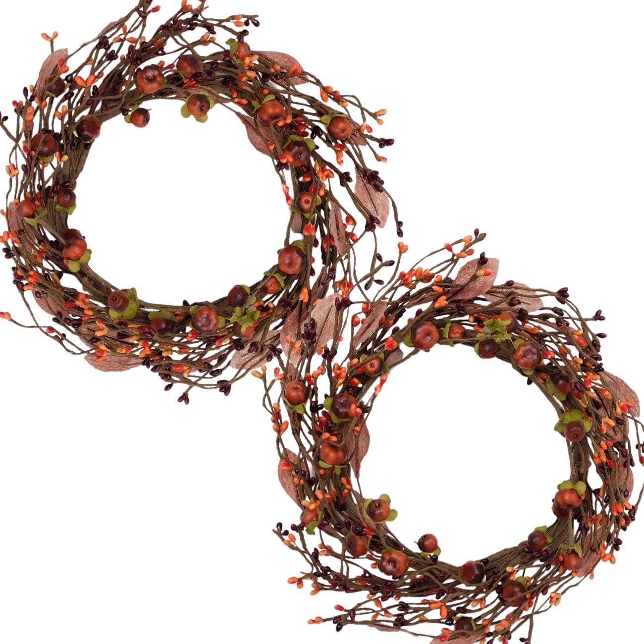 Mini Pumpkin Pip Berry Wreath for Front Door 12 inches Wreath Indoor Artificial Twig Wreath for Festival Celebration Party Decoration (2 Pack)