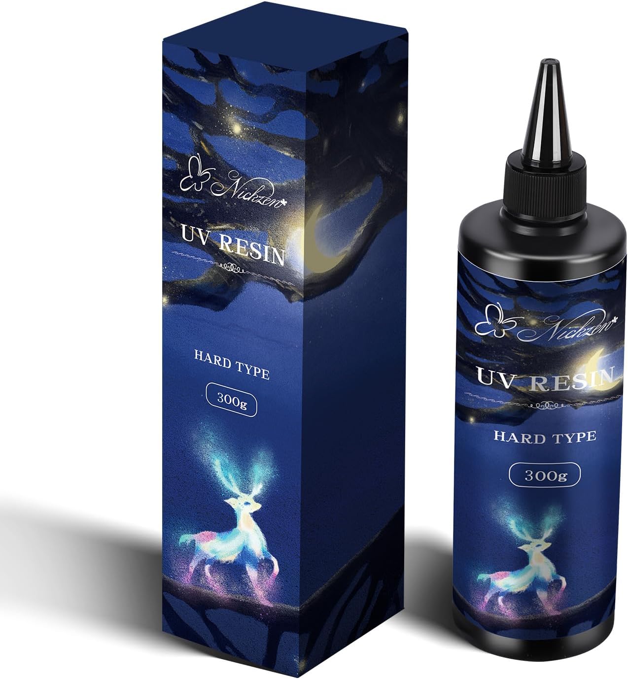 Nickzen 300g Crystal UV Resin Hard, High Gloss UV Cure Epoxy Resin Clear Kit Ultraviolet Resina UV Curing Transparent Solar Activated Glue for Jewelry Making Fast Curing