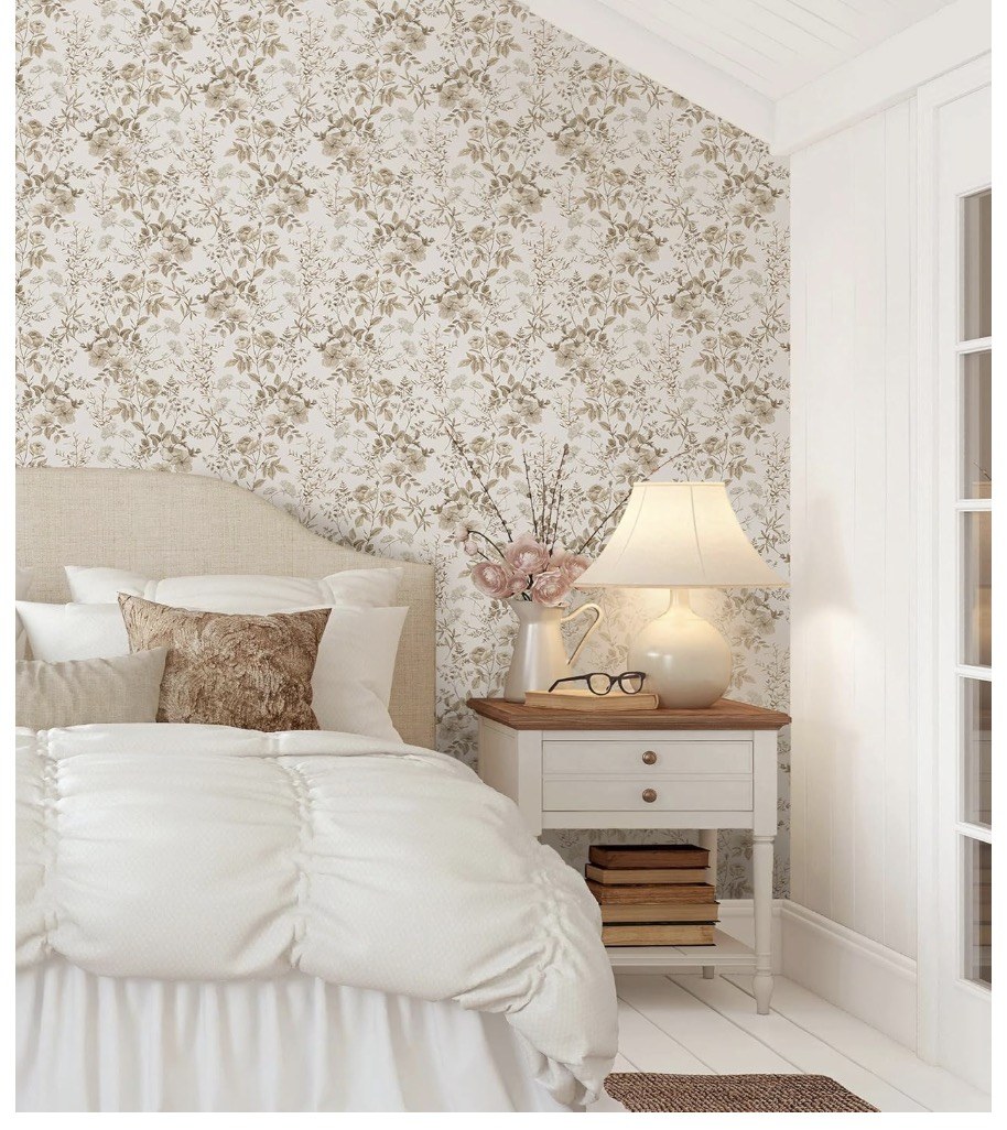 Erfoni 16.9"x197" Boho Floral Wallpaper Floral Peel and Stick Contact Paper Vintage Removable Wallpaper Flower and Leaf Self Adhesive Wall Paper for Livingroom Accent Wall Deocr DIY