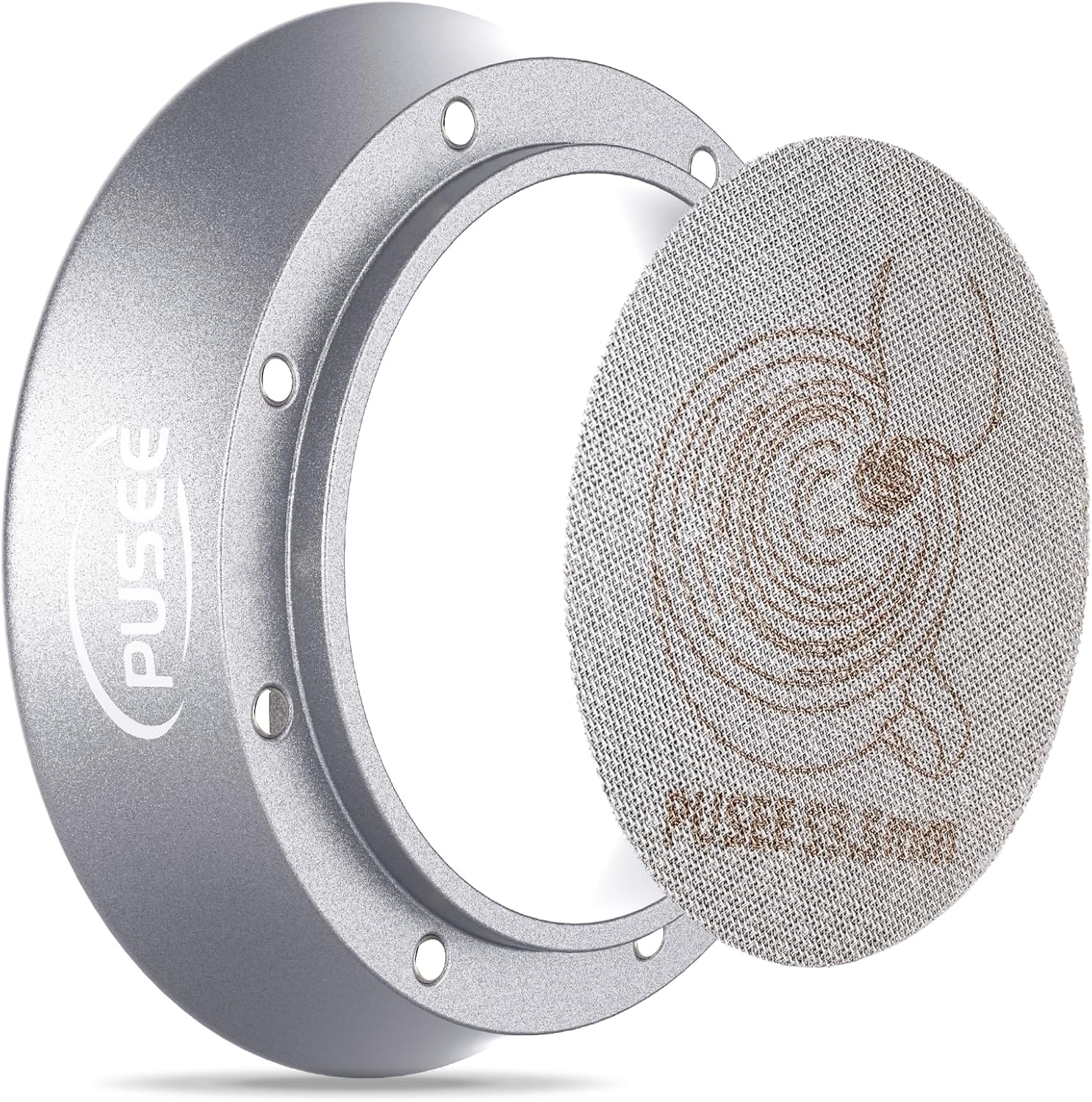54 mm Espresso-Dosiertrichter und 53.5 mm Puck-Sieb, PUSEE magnetischer Kaffee-Dosierring aus Aluminium, wiederverwendbar, 1.7 mm Dicke, 150 μm, 316 Edelstahl, passend für 54 mm Siebträger
