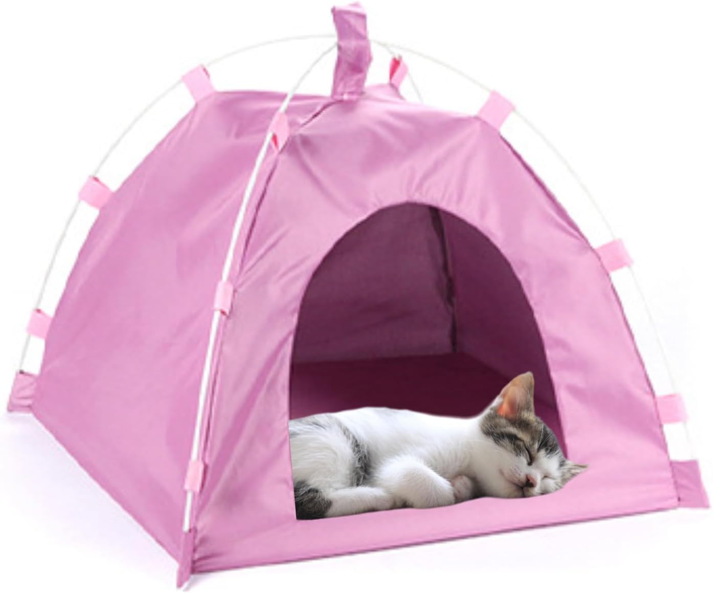 Wear-Resisting Cat Tent Outdoor/Indoor Summer Cats Cave Bed Portable with Mat for Indoor Cats and Small Dogs 15X15X14 Inches (Pink)
