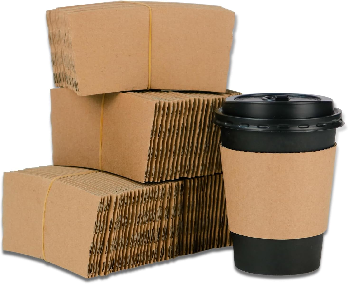 kwkwoice® Cup Sleeve (Kraft Paper) Coffee Cup Anti-scalding Sleeves Reusable Suitable for 10oz to 24oz Disposable Drink Cups (Pack of 100)