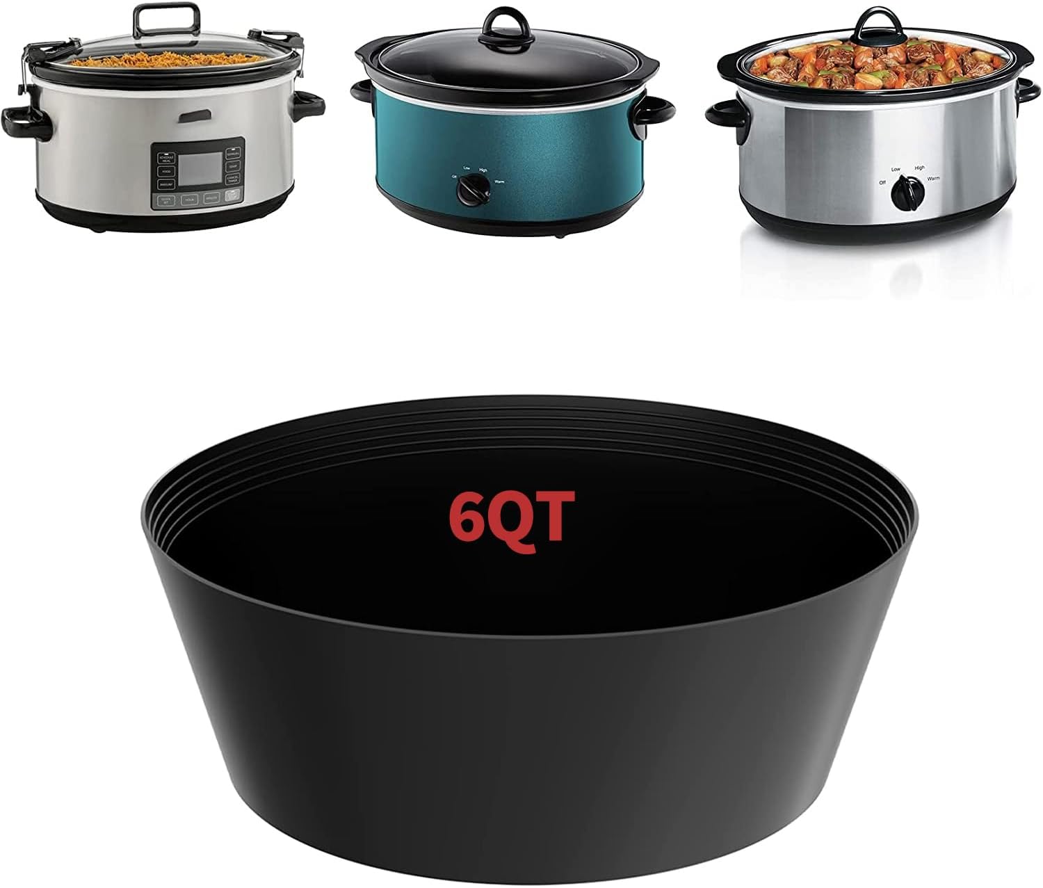 Slow Cooker Divider Silicone Liners, 6 Qt & Slow Cookers Compatible, Cook Two Dishes At Once - Easy Cleanup Dishwasher, Bpa Free 6 Quart Liners Black (Fits 6QT Oval Slow Cooker)
