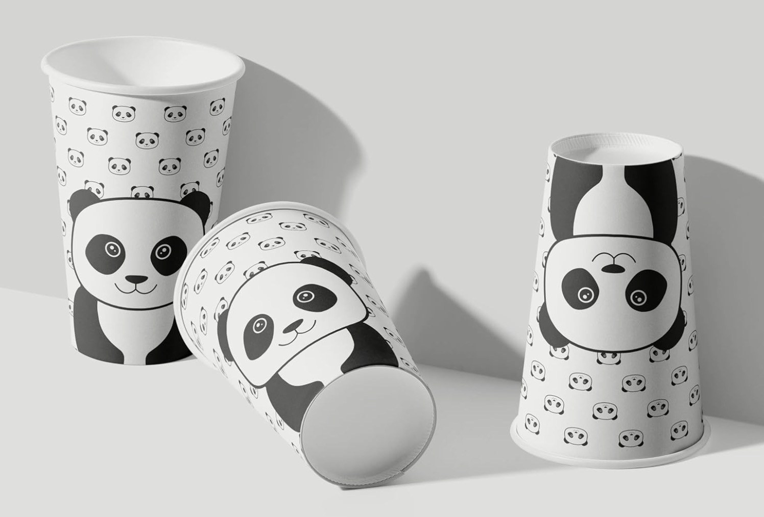 VACA 16 oz Panda Pattern Disposable Paper Cups Coffee Cups Thickened Paper Hot Cold Coffee Cups, 30 Count