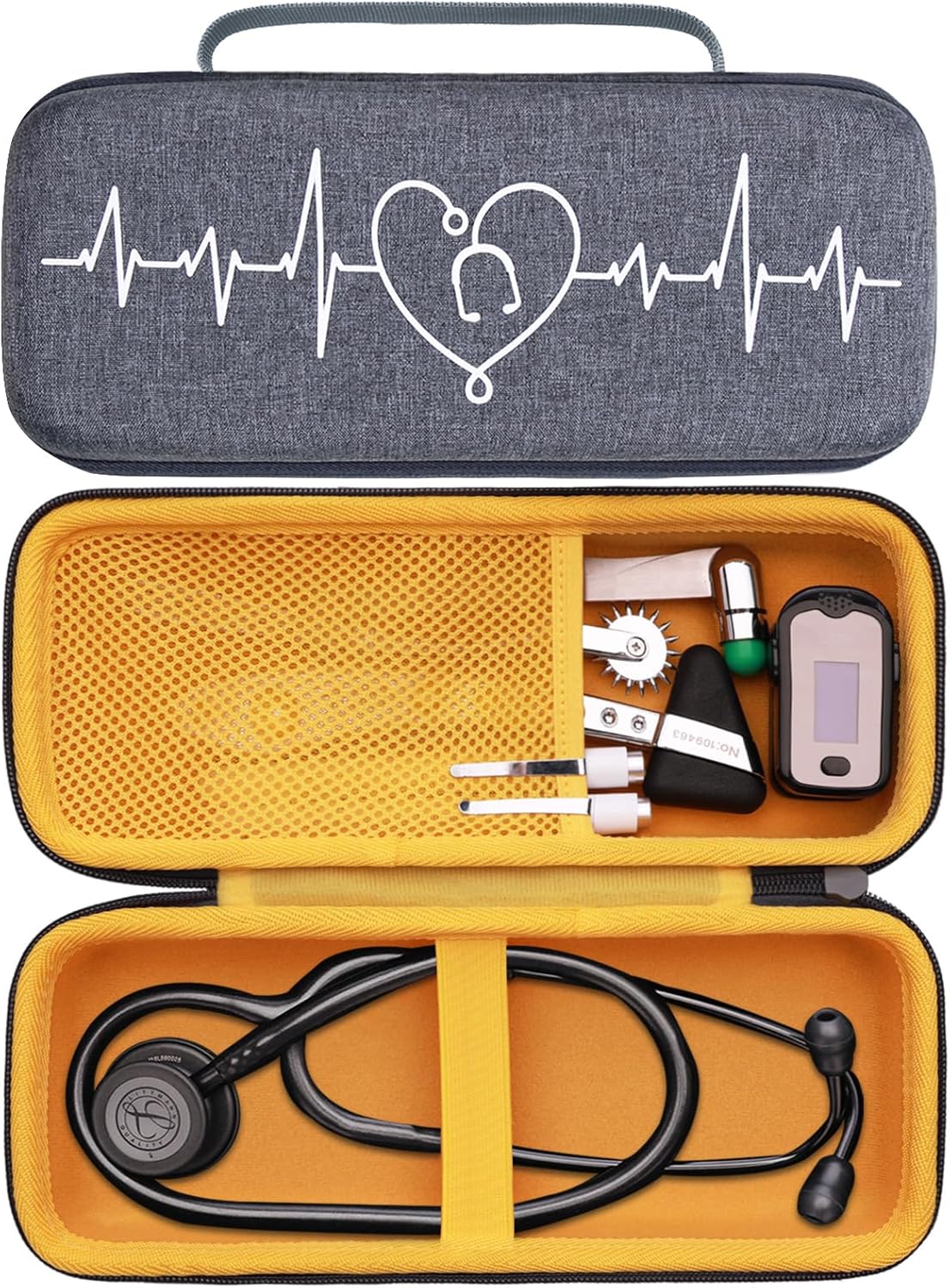 LTGEM Stethoscope Case for 3M Littmann Cardiology III,II,IV,3M Littmann Master Cardiology/MDF MDOne Stainless Steel Stethoscope Nurse Accessories and Medical Equipment (Grey Outer+Yellow Inner)- Case Only