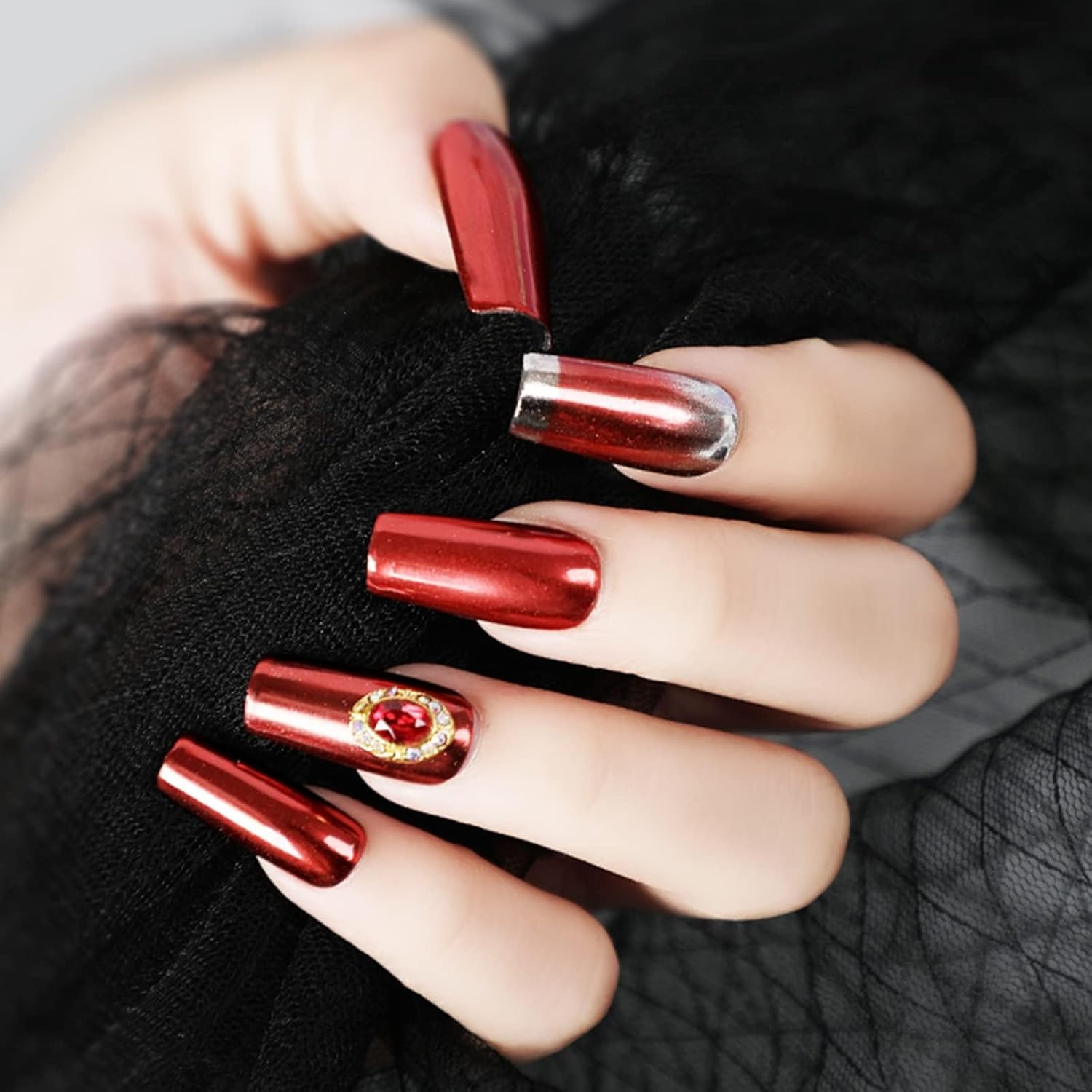 2 Boxes Red Chrome Nail Powder 3D Mirror Effect Aurora Magic Metallic Dust Holographic Glitter Glazed Manicure Decoration Reflective Pigment for Nails Art Design