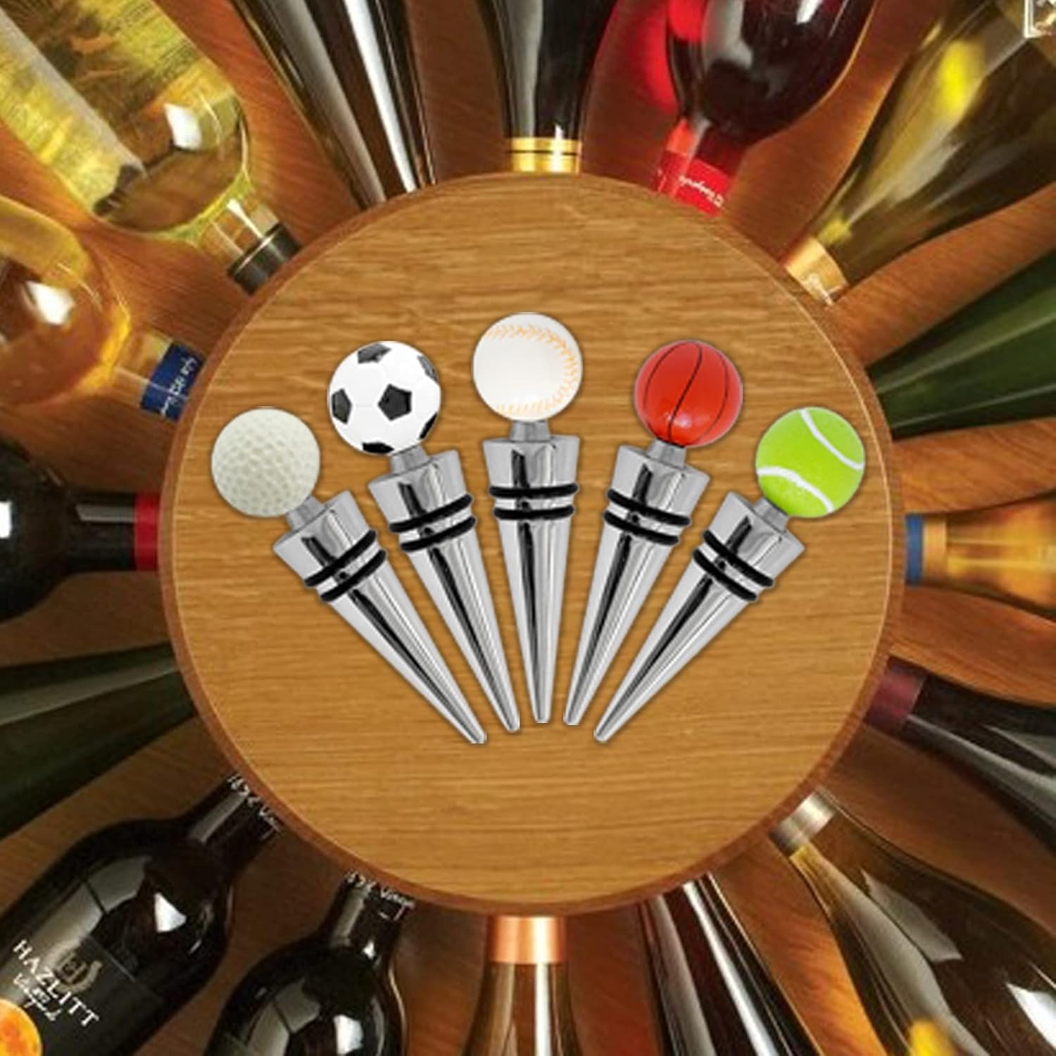Buna Wine Stopper (Set of 5) Golf Tennis Basketball Soccer Baseball - Wine Gifts for Women - Wine Bottle Stopper - Variety Pack