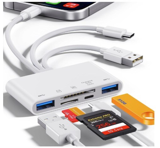 5-in-1 Memory Card Reader, USB OTG Adapter & SD Card Reader for i-Phone/i-Pad, USB C and USB A Devices with Micro SD & SD Card Slots, Supports SD/Micro SD/SDHC/SDXC/MMC