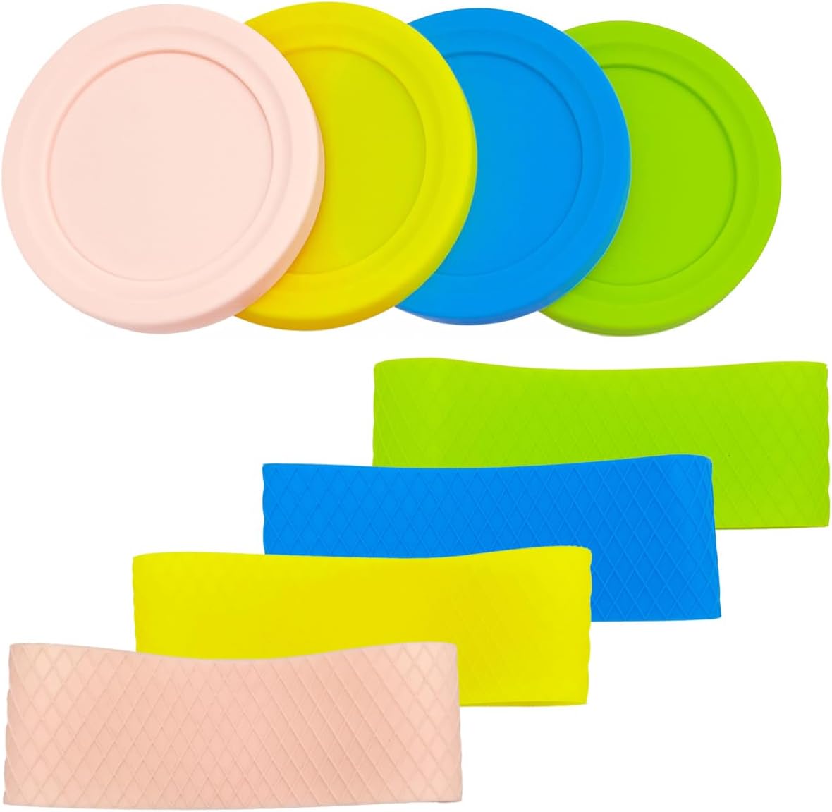 Replacement Silicone Lids and Sleeves to keep cold, Compatible with Container of Ninja Creami Ice Cream Maker, Model: NC301, NC300, NC299AMZ Series. (Pink/Yellow/Blue/Green)