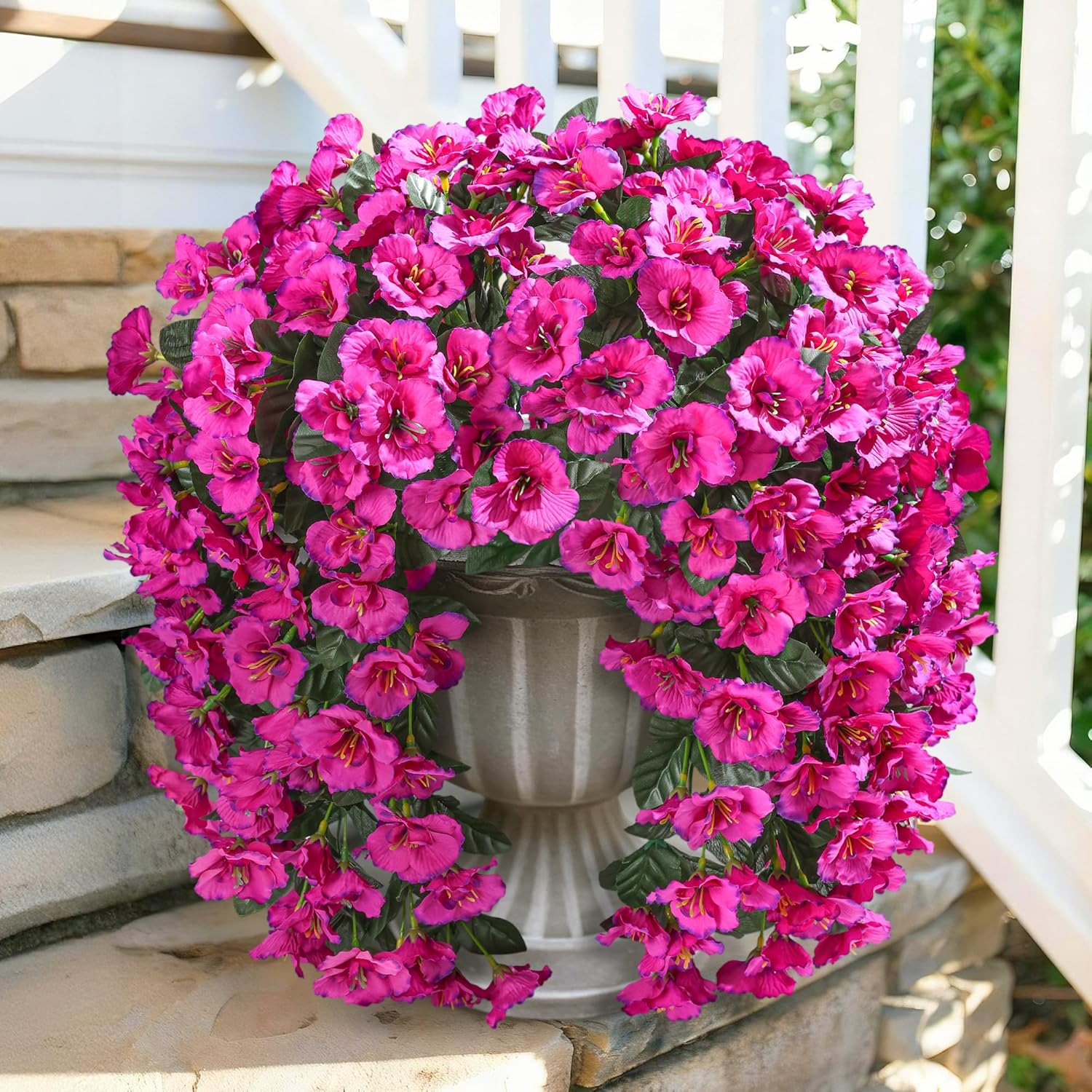Ivydale Hibiscus Artificial Fake Hanging Flowers Plants for Outdoor Spring Decoration, 2PCS UV Resistant Faux Hibiscus Silk Flowers Realistic Look Real for Planters Outside Porch Patio Yard, Fuchsia