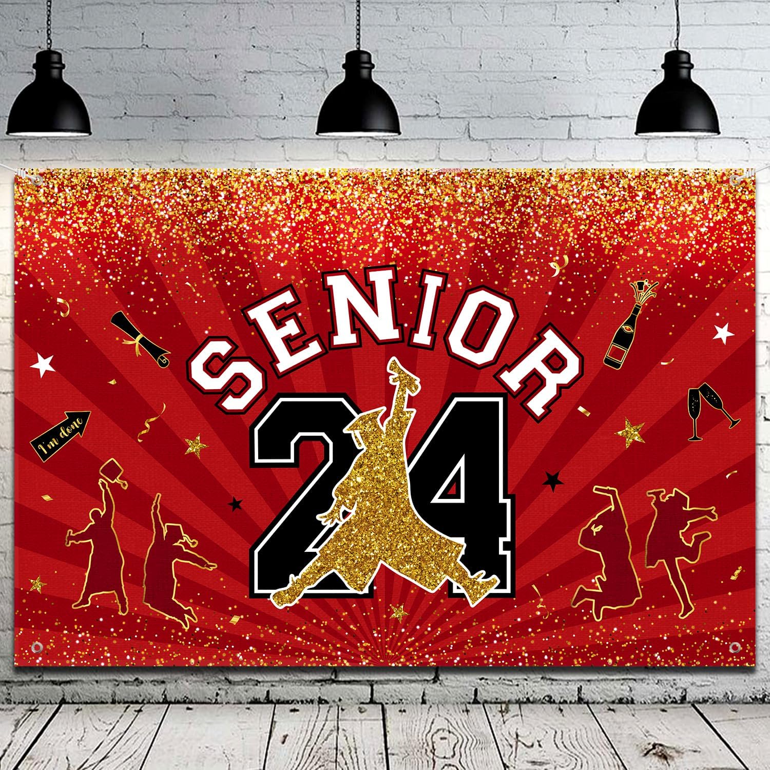 Senior 2024 Backdrop Decoration - Graduation Party Supplies, Large Congrats Grad Photoprops Backdrop for Class of 2024 Graduation Party Outdoor Indoor Decoration (Red Backdrop)