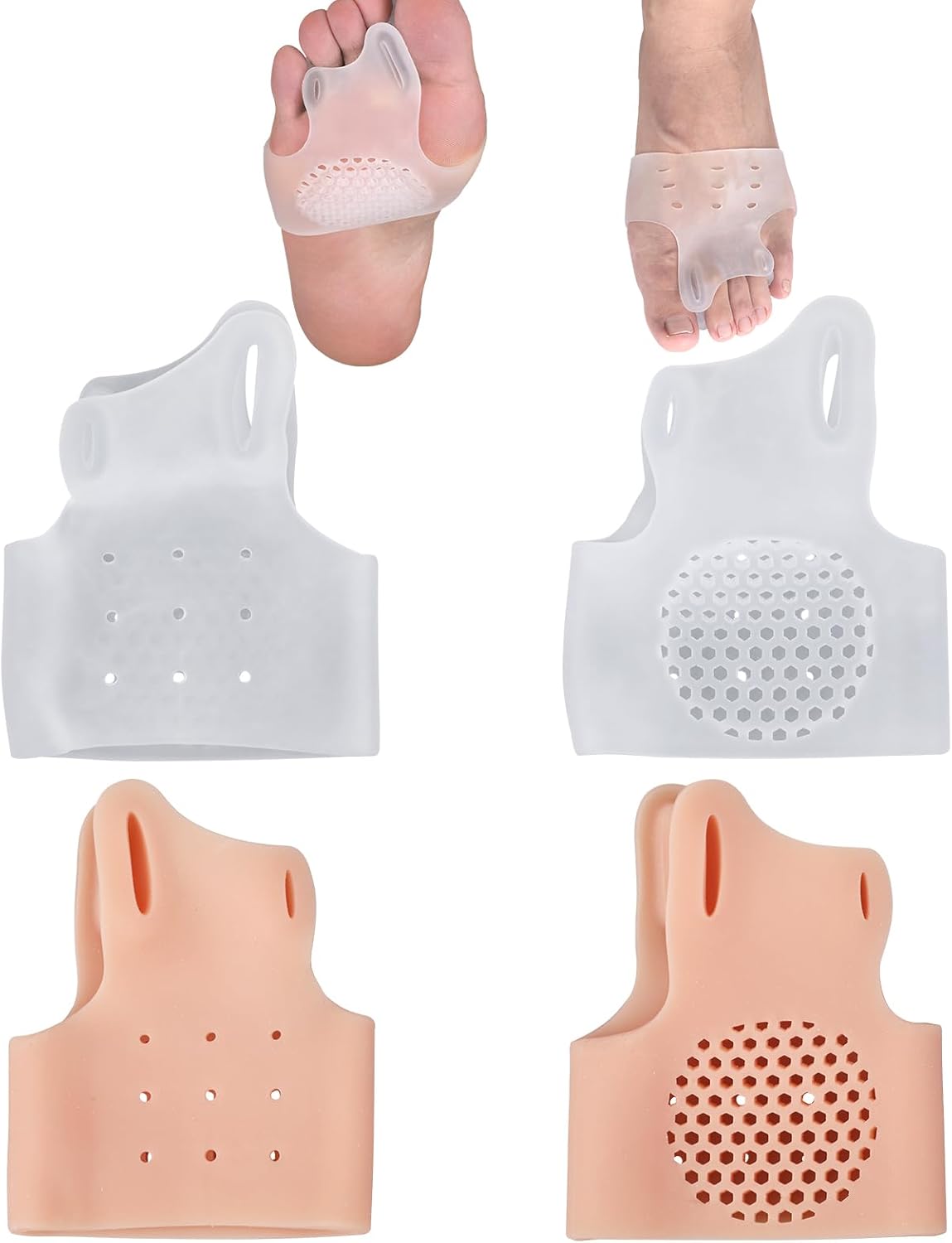 4pcs Gel Toe Separators – Silicone Soft Metatarsal Pads, Reusable Washable Toe Spacers for Women & Men (White)