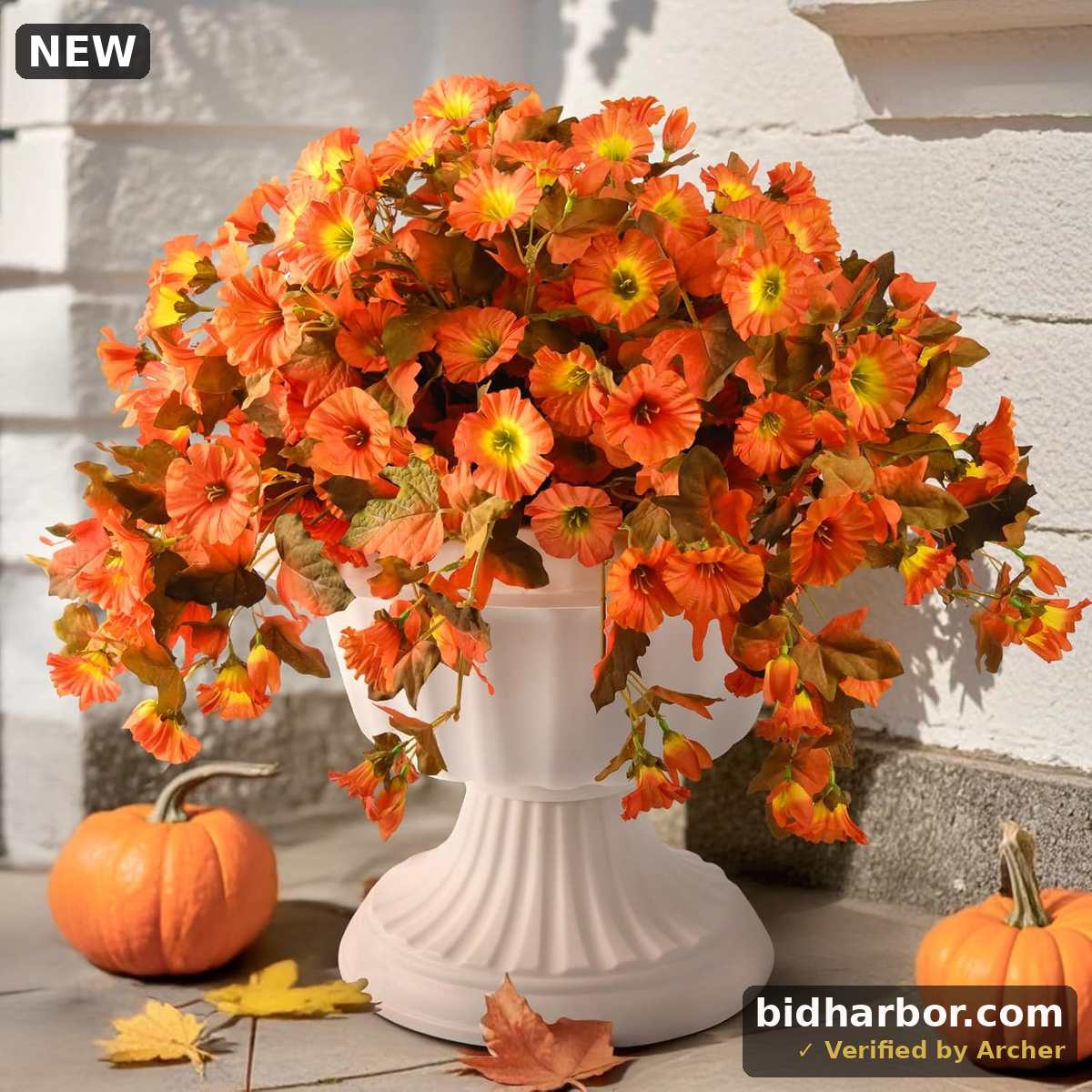 INQCMY Artificial Fall Flowers for Outdoors Realistic Fake Petunias Faux Autumn Flowers Fake Fall Floral UV Resistant Look Real for Porch Planter Balcony Garden Yard Outdoor Indoor Decor