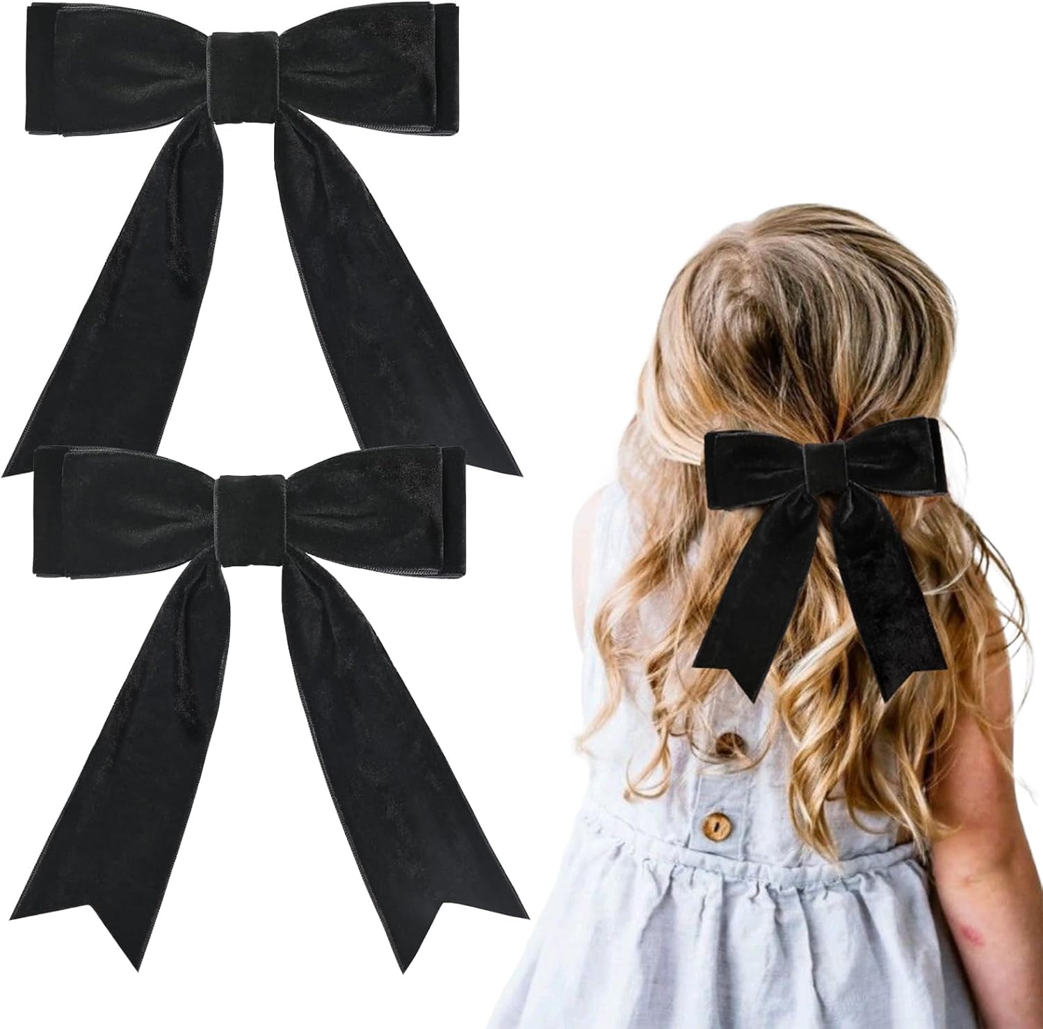 2PCS 5" Velvet Black Hair Bows Girls Hair Clips Ponytail Holder Accessories for Girls Toddlers