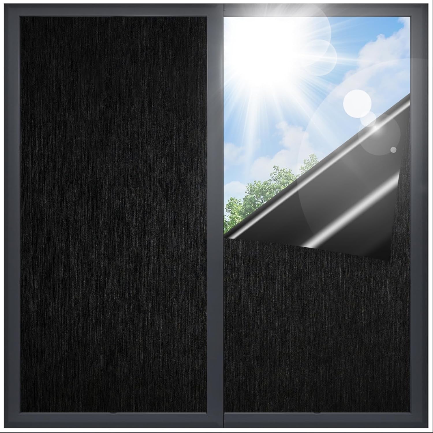 Blackout Window Privacy Film 100% Lighting Blocking Opaque Room Darkening Film Anti UV Static Cling Removable Frosted Black Out Window Tint Cover for Day Sleep Bathroom (29.5 x 78.7 Inches)