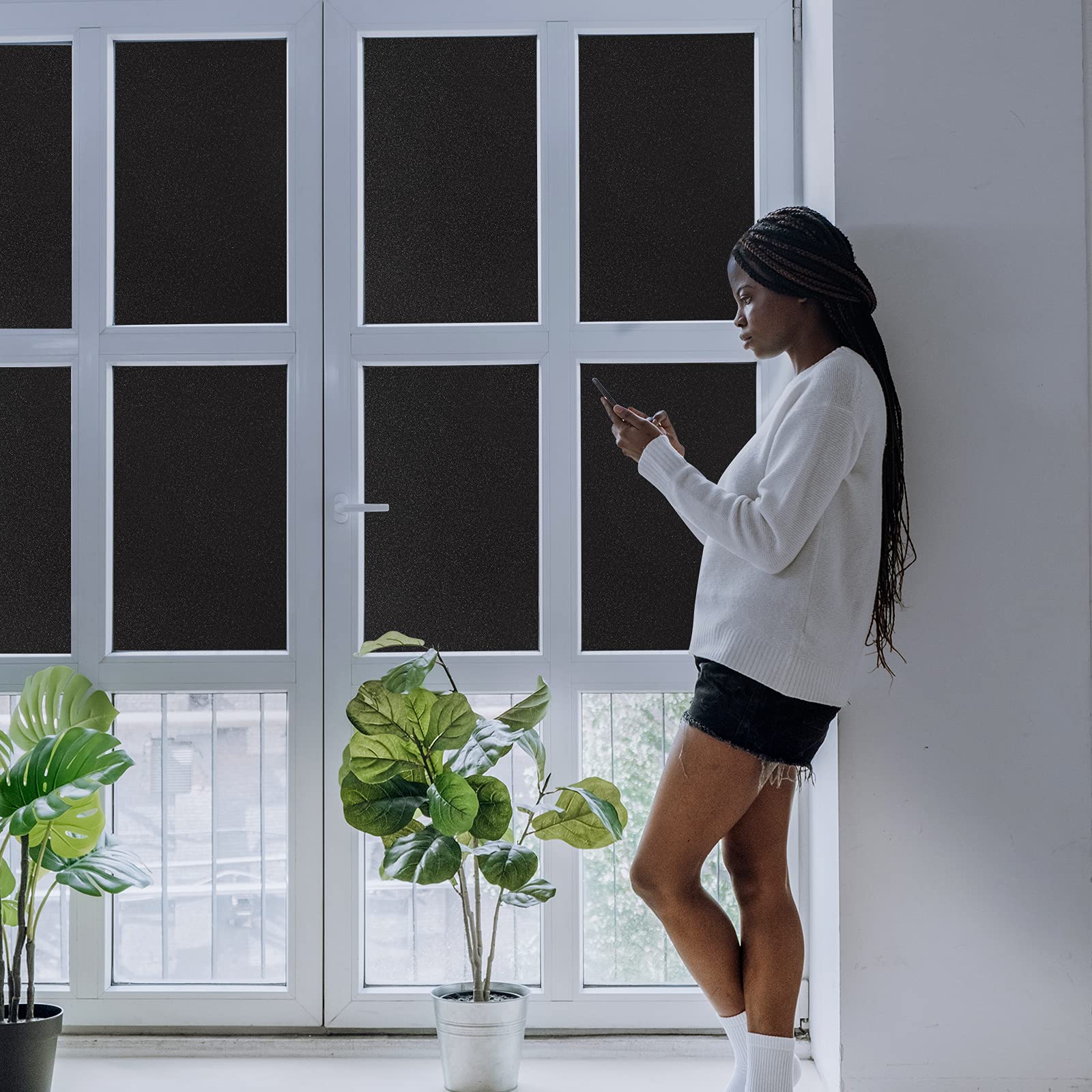 CottonColors Blackout Window Film - 17" x 78", Privacy Frosted Glass Film, Heat Blocking, Static Cling for Glass Windows