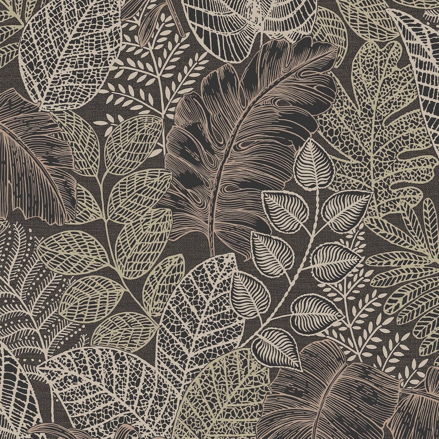 Superfresco Easy Scattered Leaves Charcoal/Gold