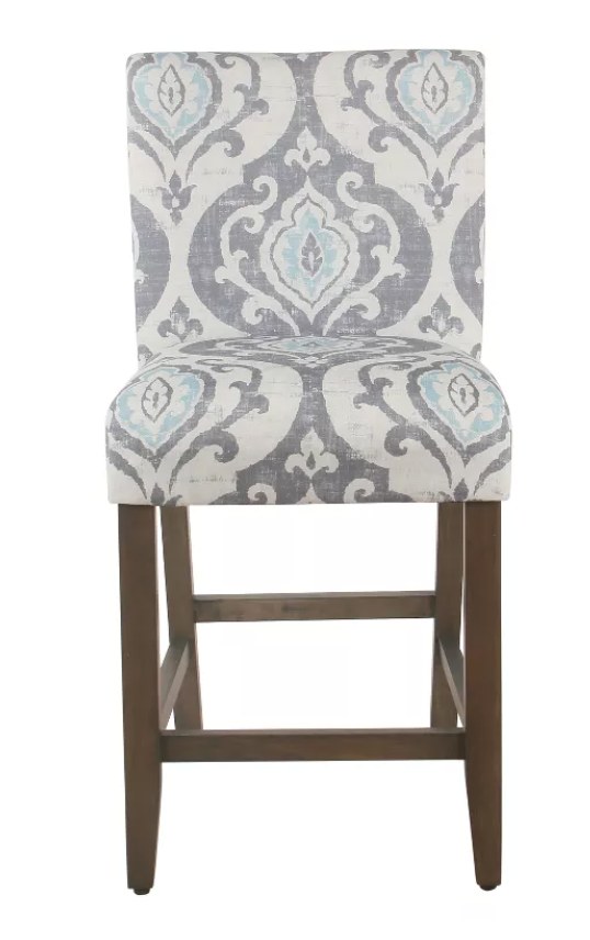 HomePop 24" Classic Parsons Counter Height Barstool Suri Blue: Upholstered Dining Chair, Wood Legs, Foam Padded Back