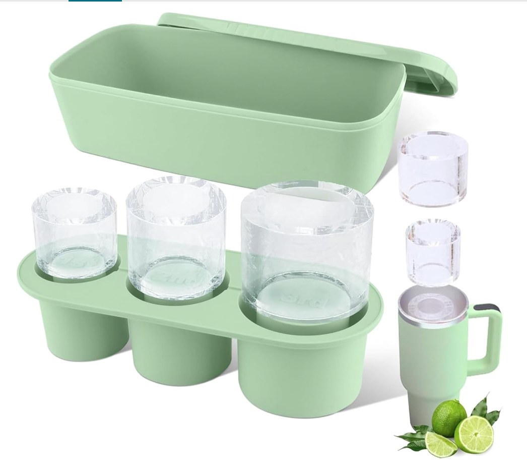 Ice Cube Mold for 30–40 oz Tumblers — Silicone, with Lid & Bin