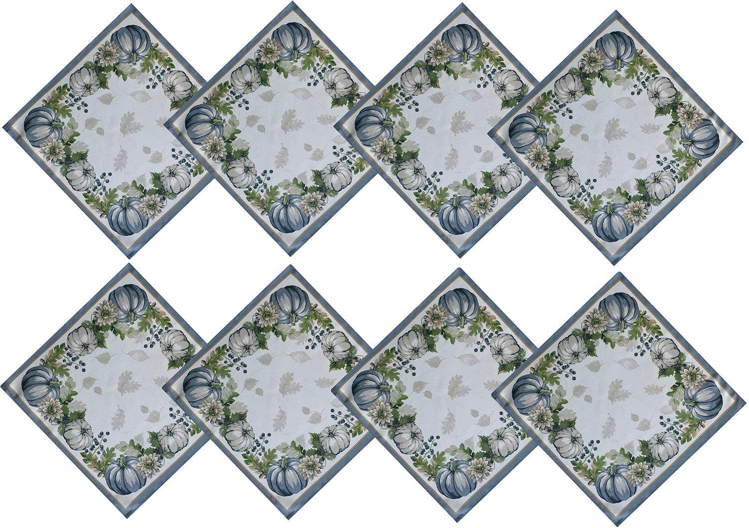 Newbridge Thanksgiving Pumpkin & Sunflower Fabric Napkins — Set of 8, Blue