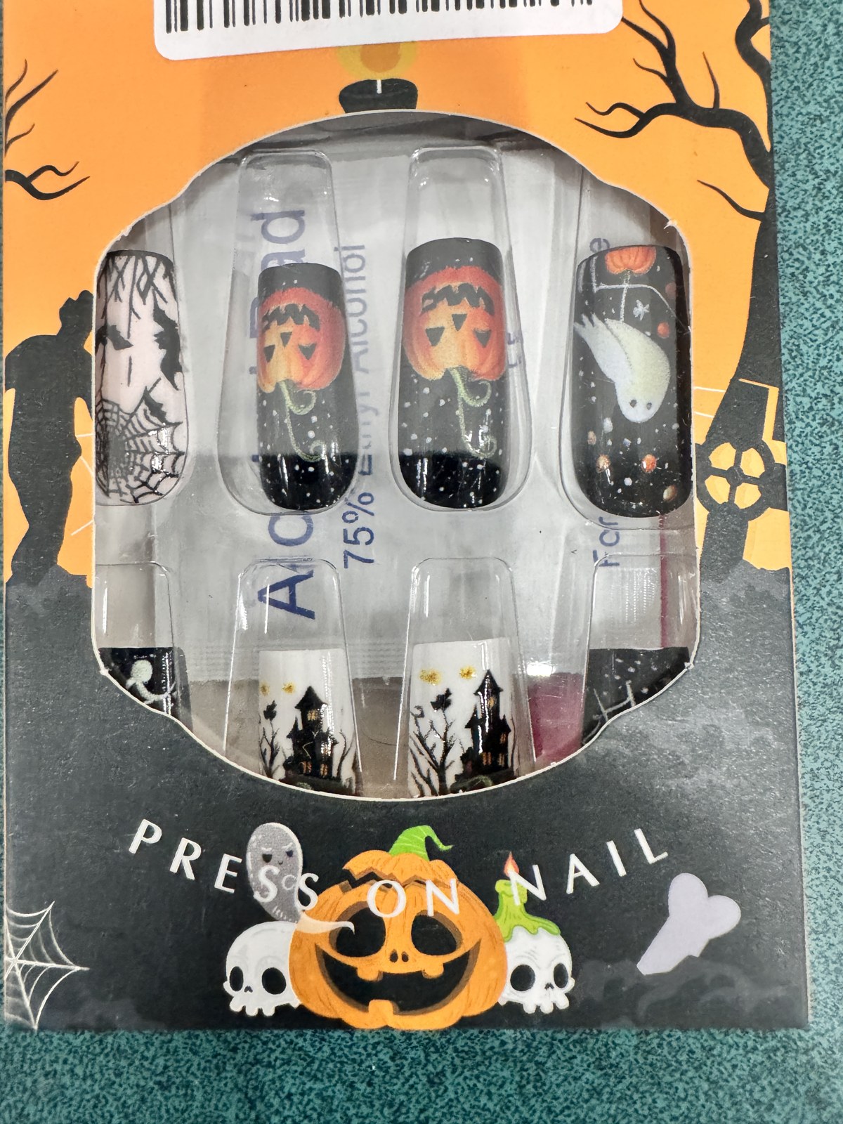 Halloween Press-On Nails — Medium Square, Crow Design, 24-Pc