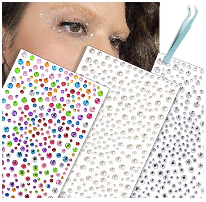 OOEPC Face Gems Makeup Face Rhinestone Self Adhesive Gems Stickers 975PCS Face Jewels Hair Gems Eye Jewels Festival Essentials Rave Accessories Rhinestone Stickers for Face, Eye, Women