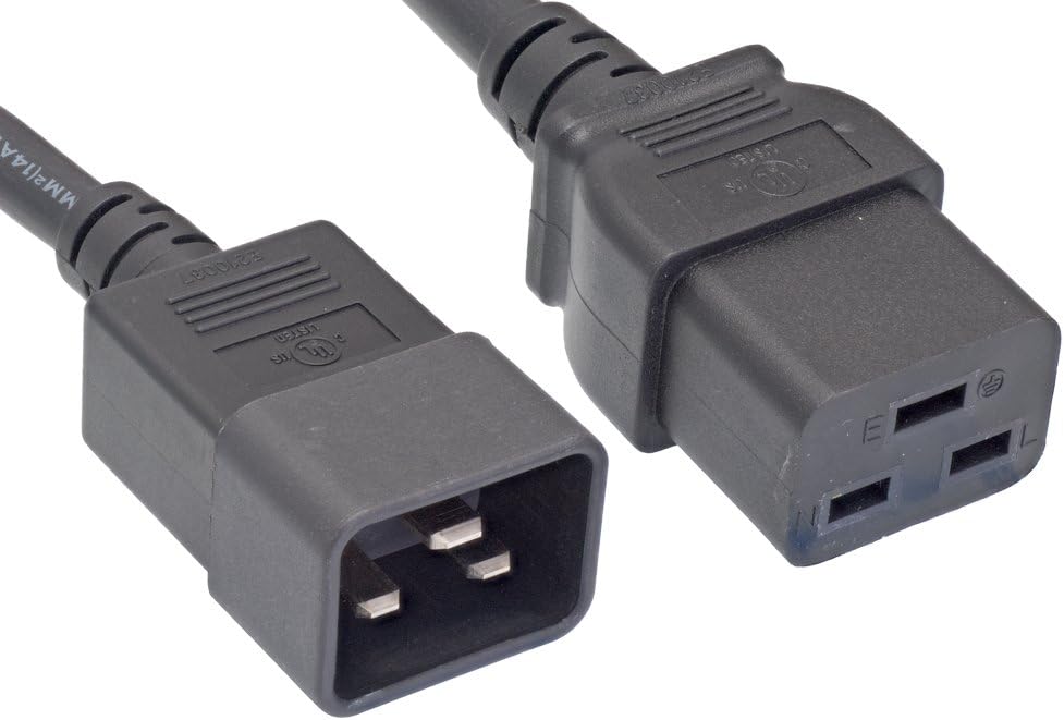 Cablelera AC Power Cord Extension — C20 to C19, 12AWG, 20A 250V, 3 ft
