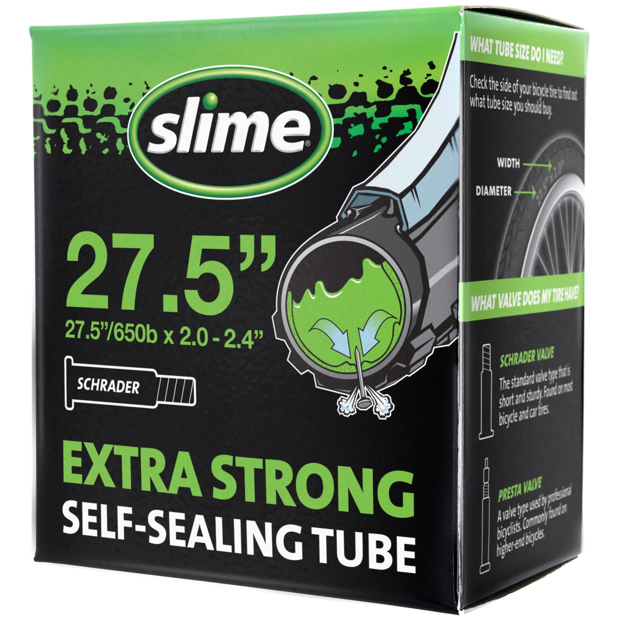 Slime Self-Sealing Bicycle Tube 30088 — Schrader, 27.5 × 2.0–2.40 in
