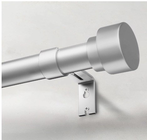 Silver Wall Mounted Curtain Rod, 28"-48", 3/4" Diameter, Heavy Duty, Adjustable Length, Modern Design Finials (Box Space)
