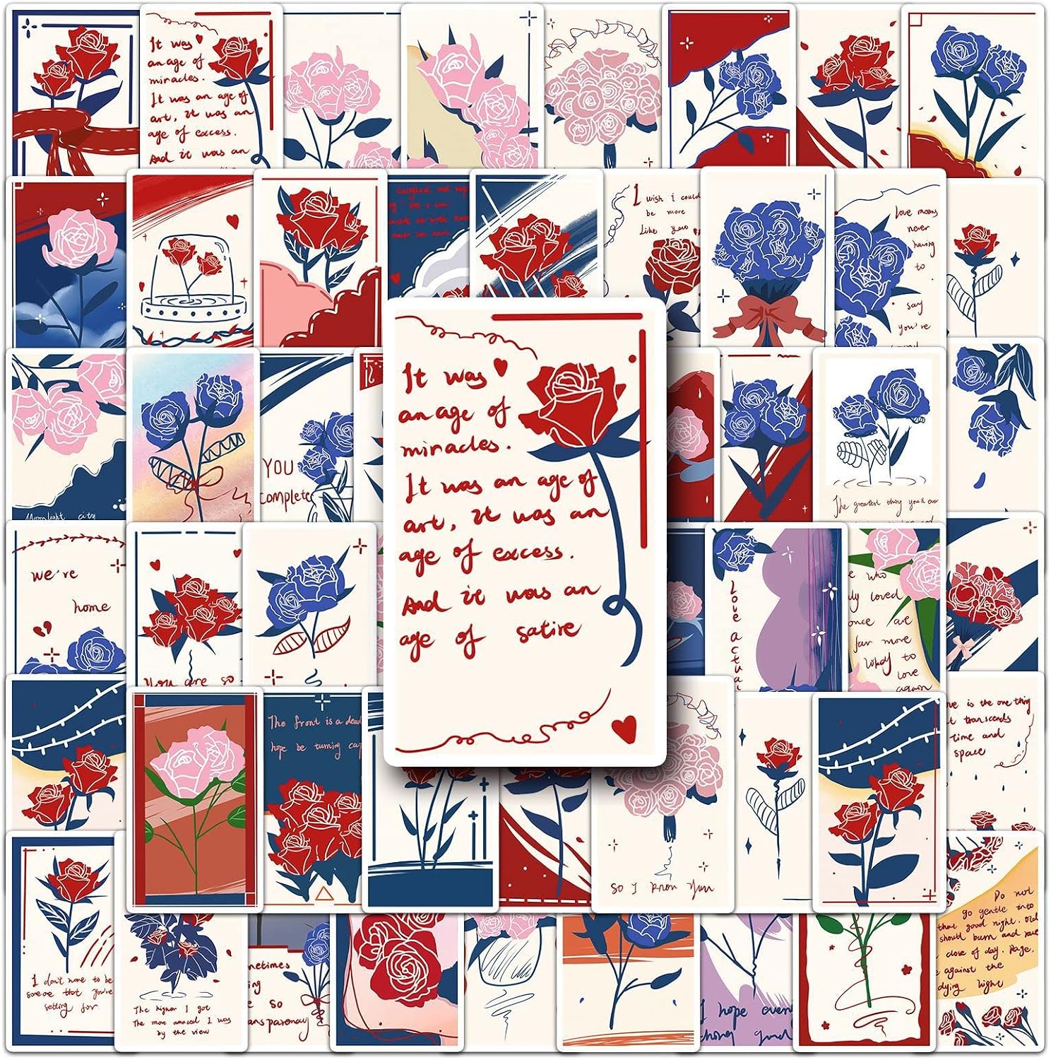 Flower Bookmarks Stickers 50 Pcs Cute Aesthetic Floral Style Stickers for Water Bottle Laptop Scrapbook Skateboard Guitar Computer Cars,Waterproof Bookmark Book Lovers Decals for Teens Girls Adults
