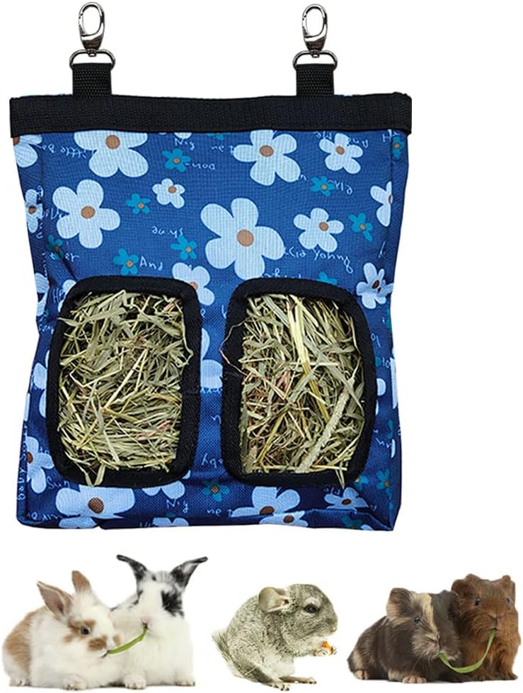 ElevateTech Rabbit Hay Feeder Bag, Guinea Pigs Hanging Hay Bag 2 Windows Large Capacity Hays Holder Bags Small Animal Feeder Dispenser for Bunny Guinea Pig Chinchilla Hamsters (Black)