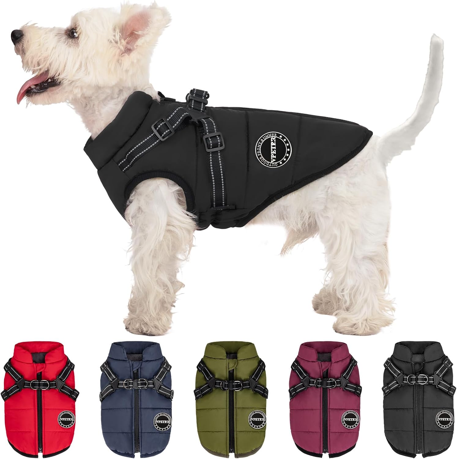 Dog Winter Coat, Warm Dog Jacket Paded Polyester Dog Vest with Built in Harness, Waterproof Windproof Reflective Cozy Adjustable Snow Pet Coat Clothes with Zipper for Small Medium Dogs