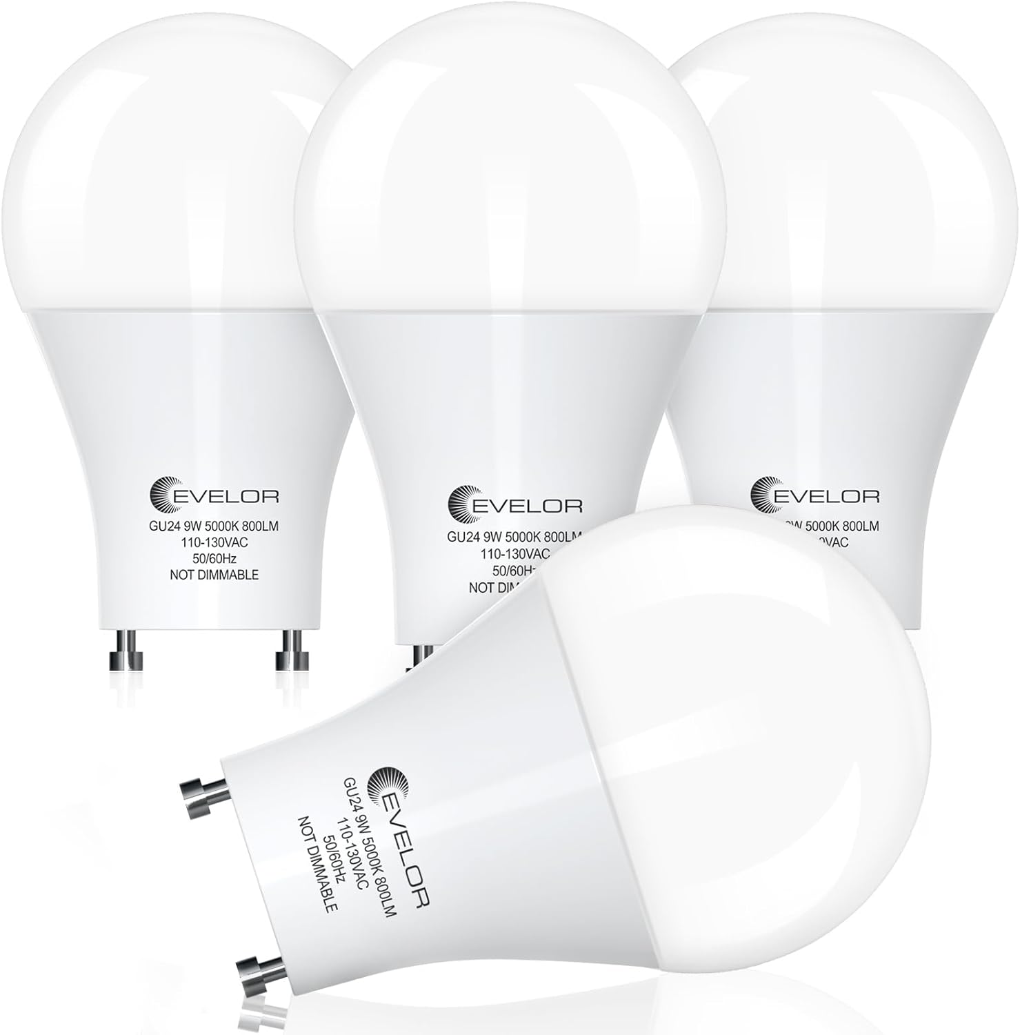 GU24 LED Light Bulb,60 Watt Equivalent Daylight White 5000K,Non-Dimmable,Efficient 9W,800 Lumens Twist and Lock 2 Prong Light Bulbs,15000 Hours,Ideal for Kitchen,Living Room,Bedroom, 4-Packs