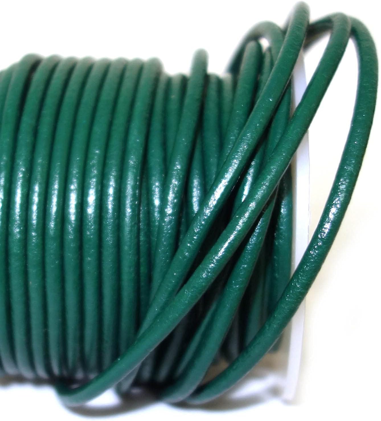 Cords Craft 1.5mm Round Leather Cord, Genuine Leather for Jewelry Making, DIY Craft Work, Necklace & Hobby Projects, (Emerald, 21.87 Yards)