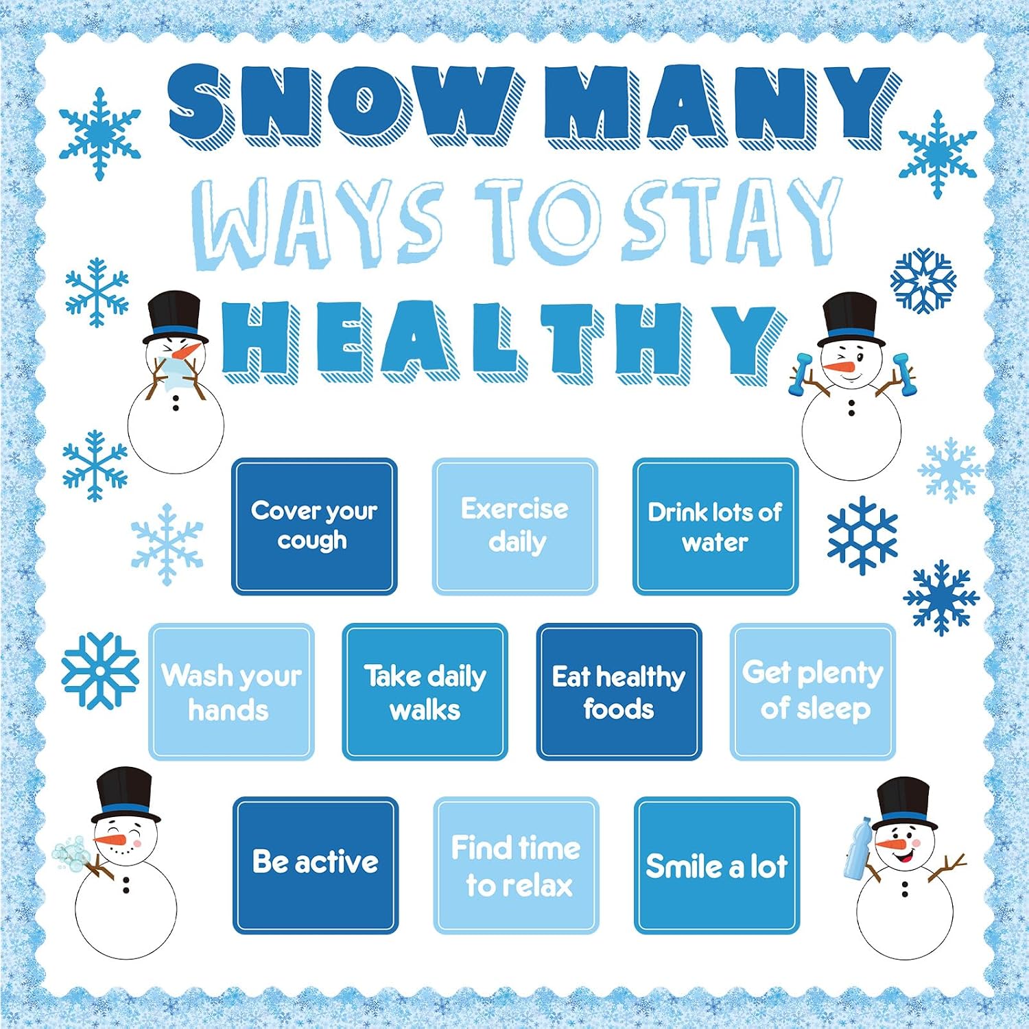 Janlaugh 64 Pcs Winter Bulletin Board Decorations Set Snow Many Ways to Stay Healthy Habits Paper Cutouts Snowman Snowflake Christmas Bulletin Board Set for School Classroom Chalkboard Wall Decor